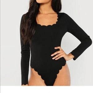 Scallop Trimmed Black Bodysuit